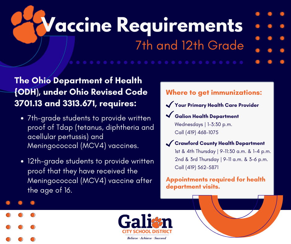 Vaccine Requirements for 7th and 12th Grade