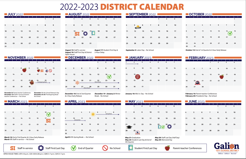 2022-2023 Galion City District Calendar