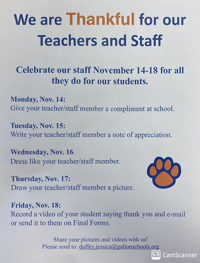 Flyer for Thankful week for Teachers and Staff