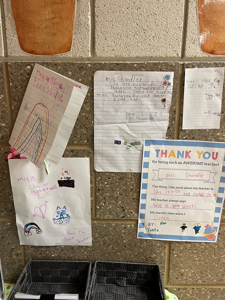 Thank you notes on classroom wall
