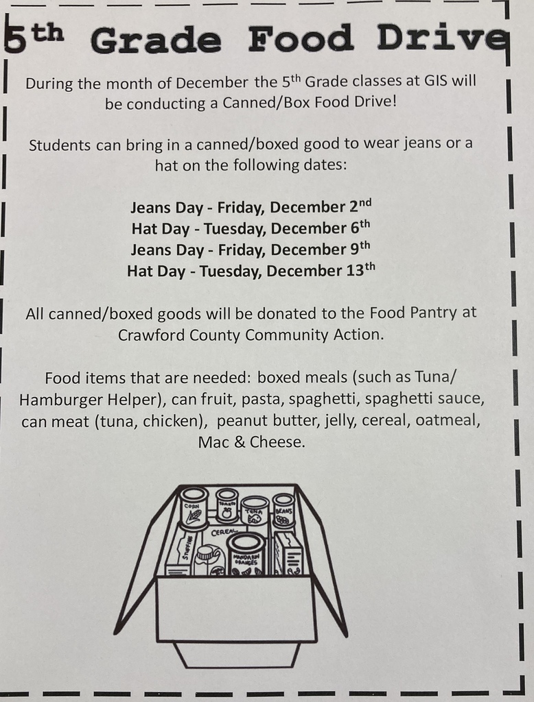 Flyer about 5th grade food drive 