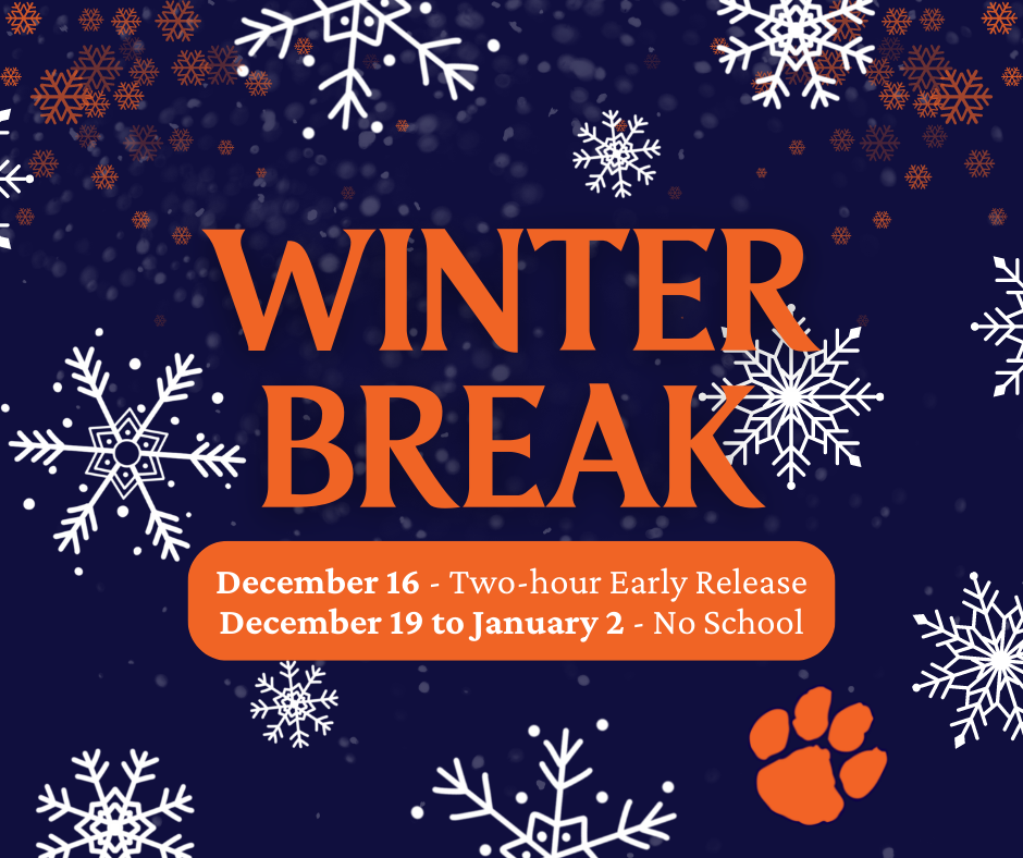 Winter Break Dec. 16 is two-hour early release, no school Dec. 19-Jan. 2